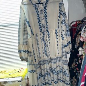 SHEIN Blue and White Long Sleeve Sundress